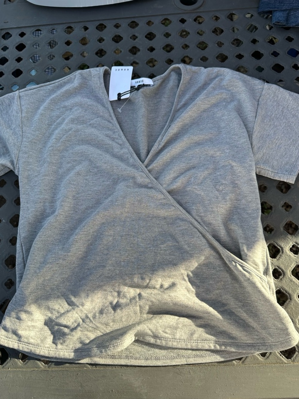 Ro & De Heather Gray Short Sleeve Wrap-Front Tee